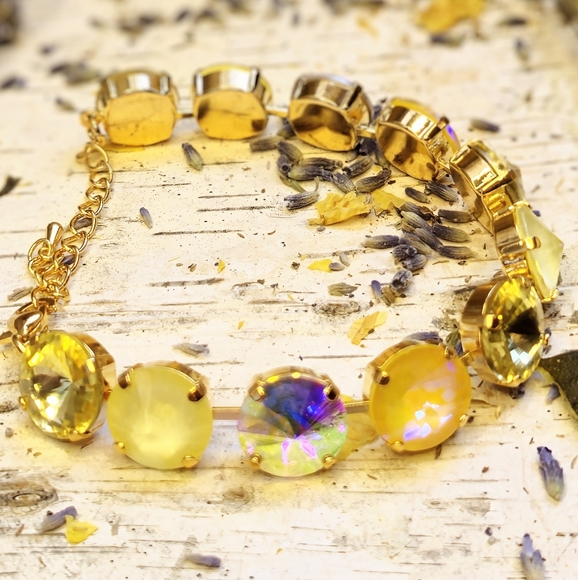 Yellow Champagne Julep Crystal In Classic Tennis Bracelet In 18K Gold Plated - Picture 2 of 5